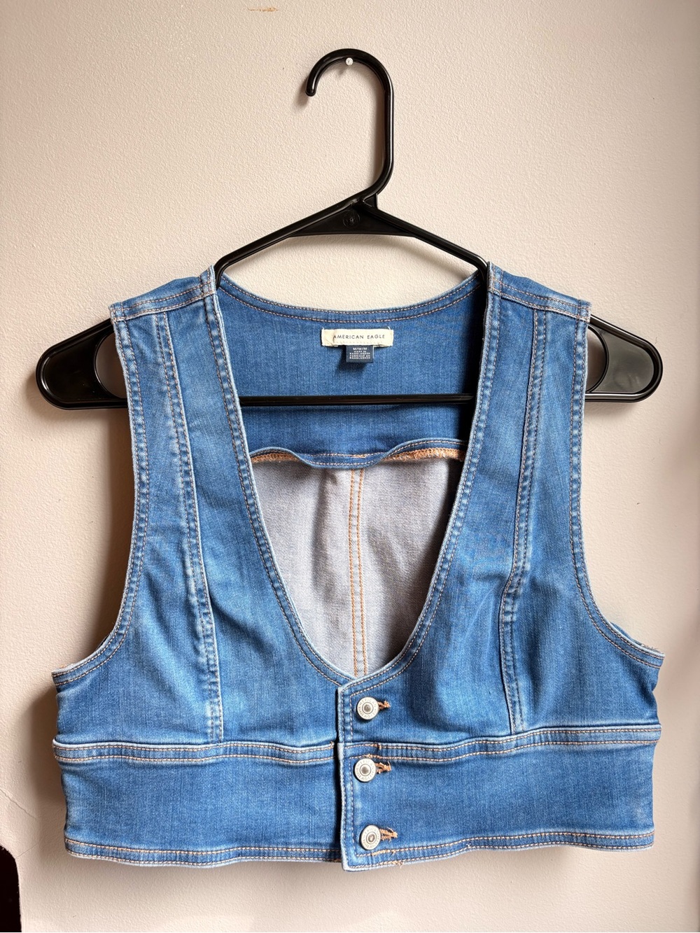 American Eagle Outfitters Light Blue Denim Cropped Vest